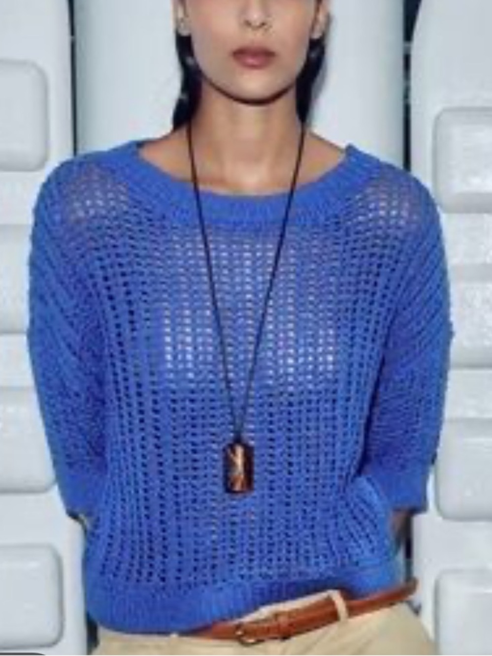 Zara NWT blue crochet knit sweater 2142/056